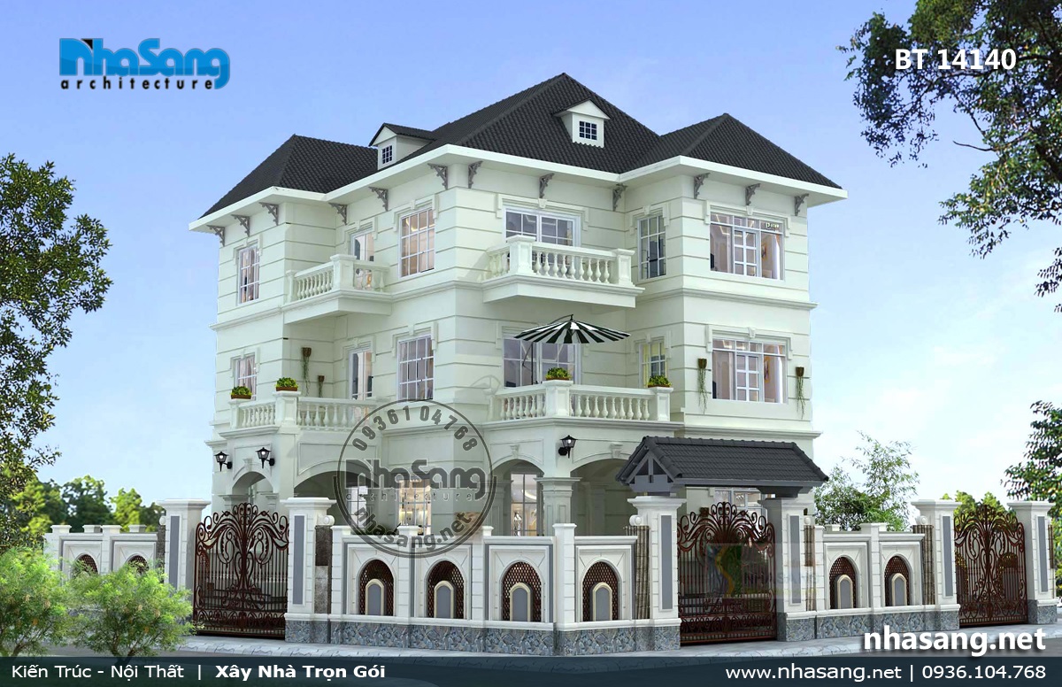 mẫu thiết kế nhà biệt thự vườn 2 tầng tân cổ điển đẹp